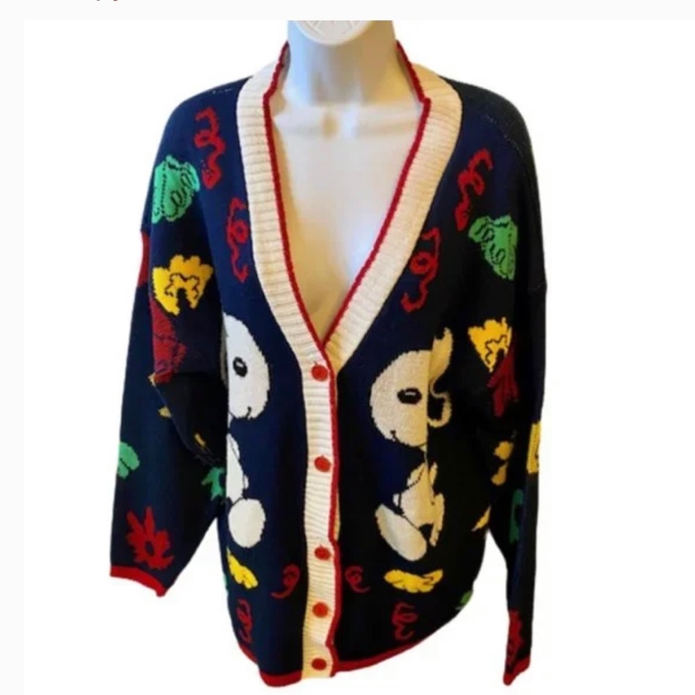 Vintage 90’s Snoopy And Friends Sweater Cardigan Colorful Unisex Size XL